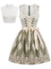 Light Green 1950s Square Neck Dress & Floral Lace Apron & White Top
