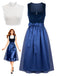 Blue 1950s Velvet Paisley Print Dress & Apron & Lace Top