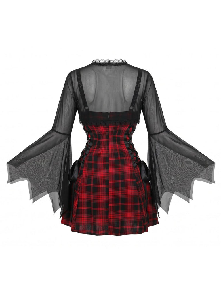 1950s Plaid Spaghetti Strap Halloween Dress With Accessory Set
