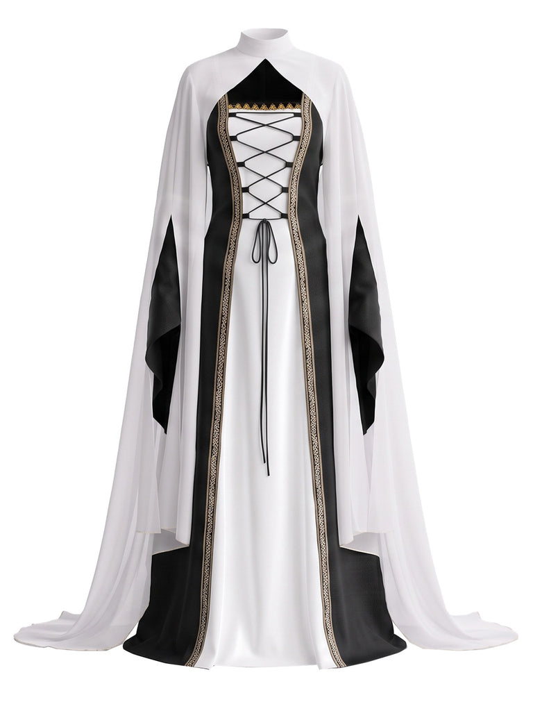 2PCS 1980s Medieval Court Halloween Costume Dress & Backless Shawl