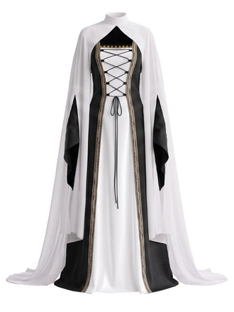 2PCS 1980s Medieval Court Halloween Costume Dress & Backless Shawl
