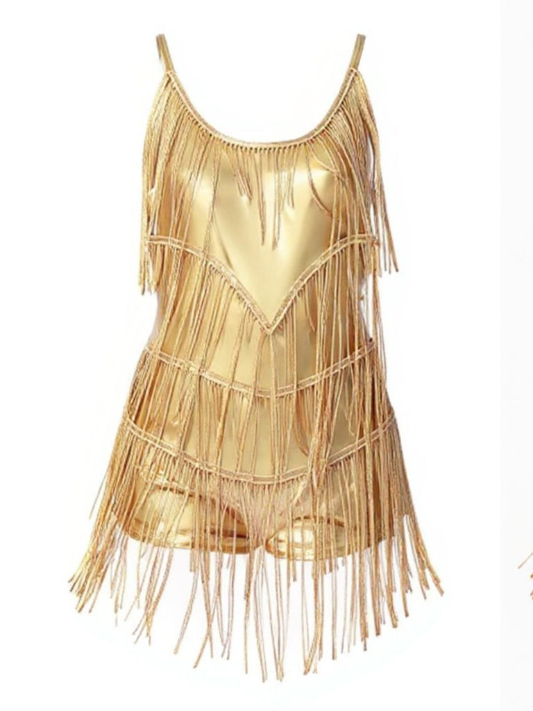 1920s Fringe Solid Backless Evening Dress