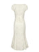 White 1960s Floral Cutout Cap Sleeve Fishtail Dress