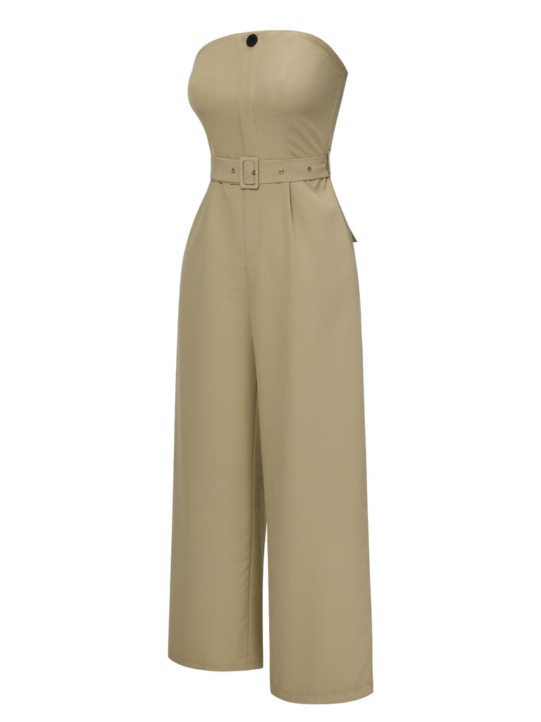 Camel 1930s Solid Strapless Belt Jumpsuit, vintage romper, retro jumpsuit - perfect for women who love vintage and retro fashion