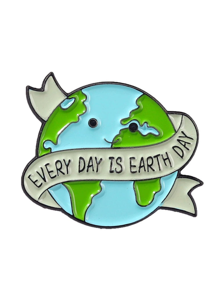 Cartoon Earth Day Letters Round Brooch - vintage fashion, retro style
