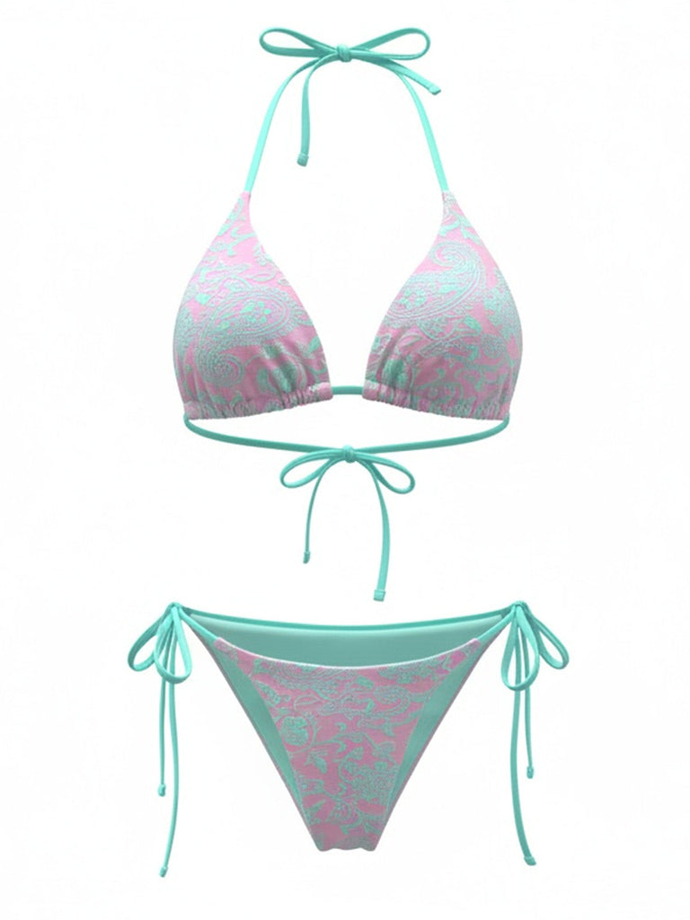 Celadon Green 1980s Textured Lace Bikini Set, vintage swimsuit, pin-up swimwear - perfect for women who love vintage and retro fashion
