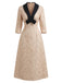 Champagne 1930s Rose Jacquard V-Neck Bow Dress - vintage dress, retro fashion