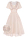 Champagne 1950s Lace Chiffon Ruffle Sleeve Evening Dress - vintage dress, retro fashion, elegant style for vintage lovers
