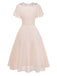 Champagne 1950s Lace Chiffon Ruffle Sleeve Evening Dress - vintage dress, retro fashion, elegant style for vintage lovers
