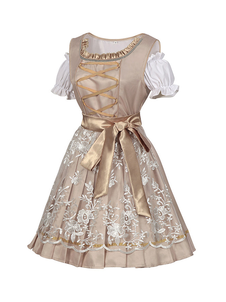 Champagne 1950s Puff Top & Floral Bow Dress - vintage dress, retro fashion, rockabilly