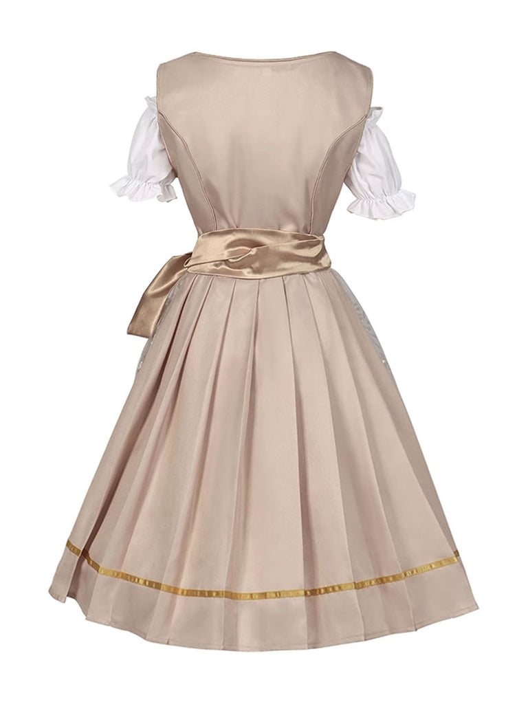 This Champagne 1950s Puff Top & Floral Bow Dress wraps her in 1950s elegance, one twirl at a time
