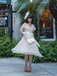 Champagne 1950s Satin Belt Tulle Cocktail Dress - vintage dress, retro fashion, rockabilly