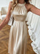 Champagne 1950s Satin Halter Sleeveless Dress 5