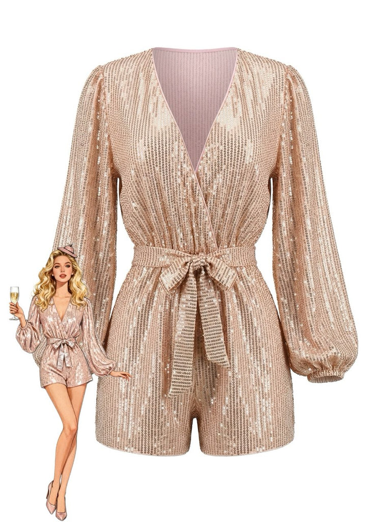 Champagne 1980s Sequin One Piece Romper
