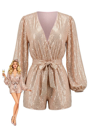 Champagne 1980s Sequin One Piece Romper