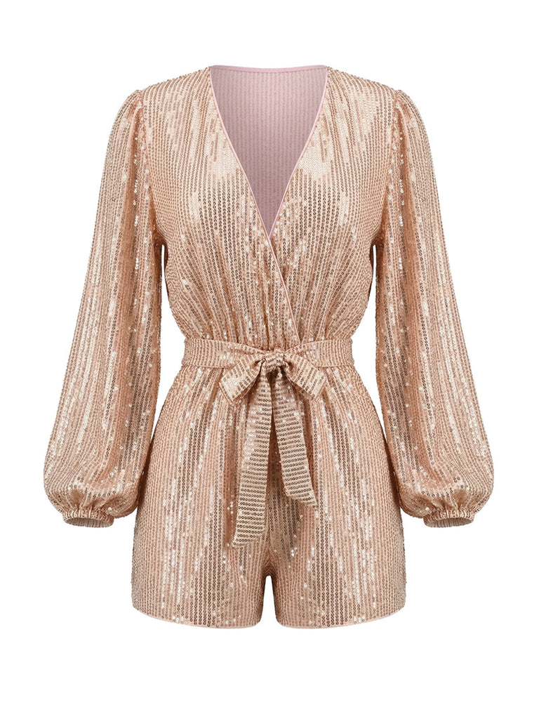 Champagne 1980s Sequin One Piece Romper 2