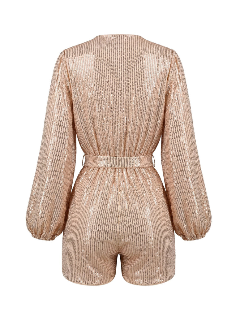 Champagne 1980s Sequin One Piece Romper 3
