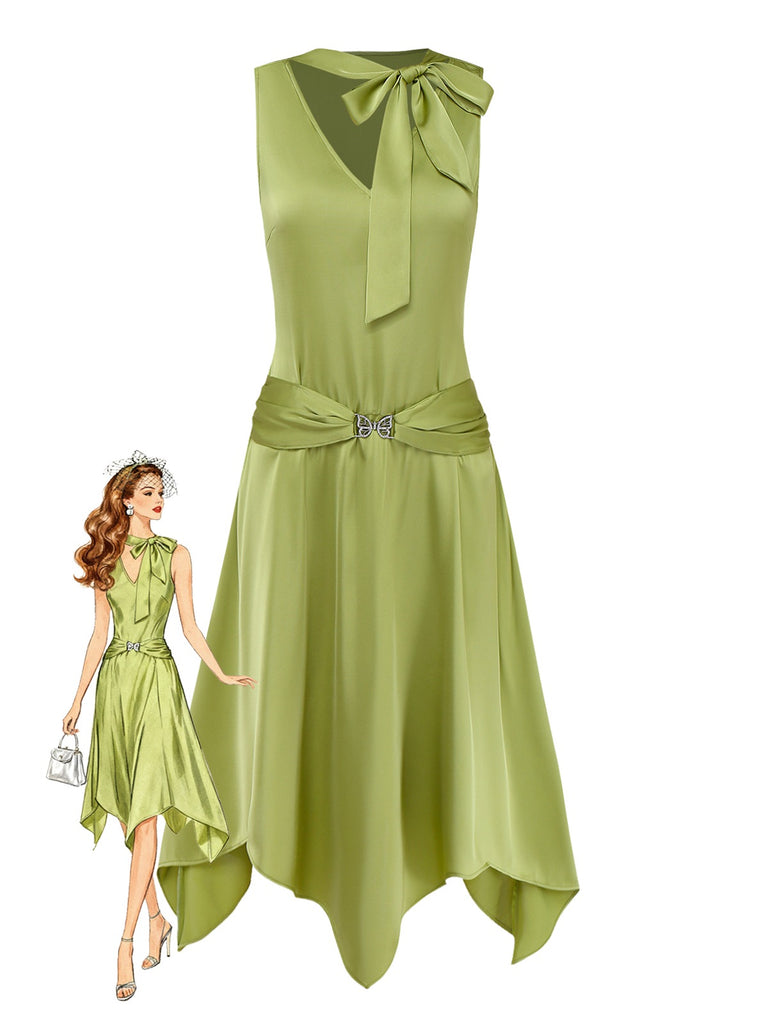 Chartreuse 1920s Shimmering Handkerchief Hem Dress - vintage dress, retro fashion, Gatsby party