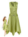 Green dress with a large bow detail on a white background