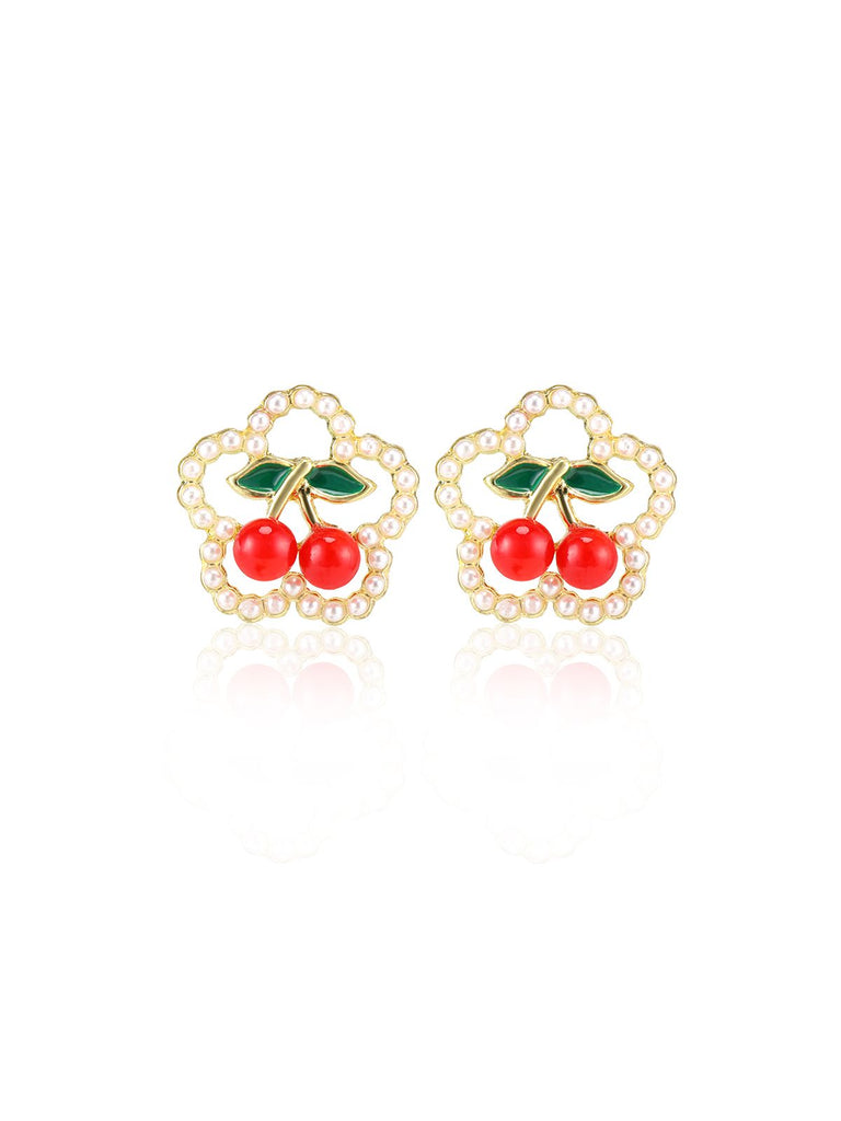 Cherry Pearl Stud Earrings, vintage fashion, retro style - perfect for women who love vintage and retro fashion