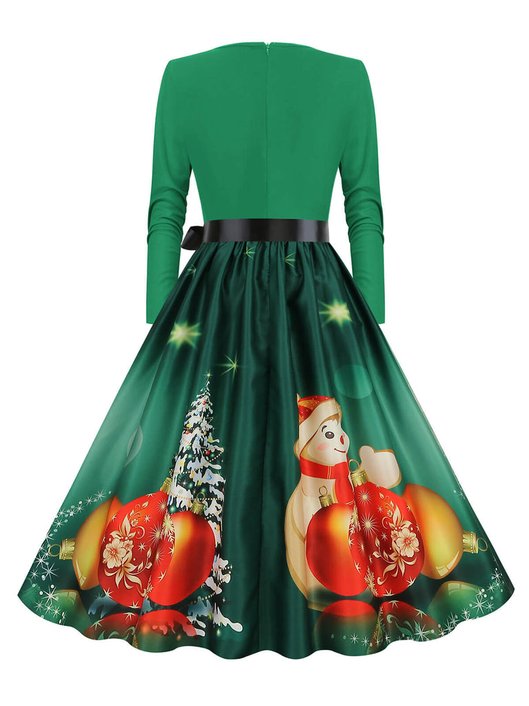 Christmas 1950s V-Neck Long Sleeve Patchwork Dress — vintage elegance for the modern woman