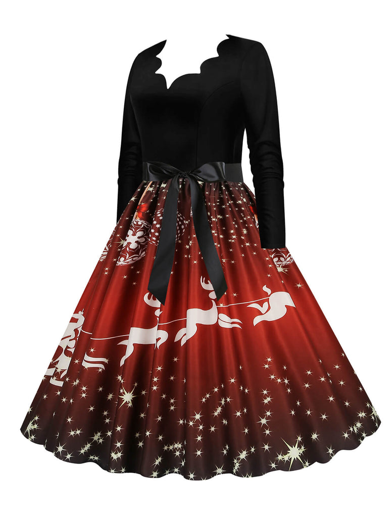 Christmas 1950s V-Neck Long Sleeve Patchwork Dress — vintage elegance for the modern woman