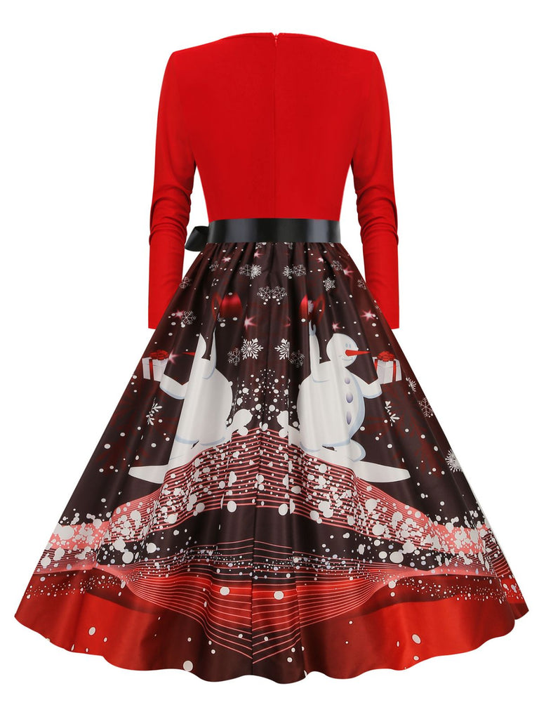 Christmas 1950s V-Neck Long Sleeve Patchwork Dress — vintage elegance for the modern woman
