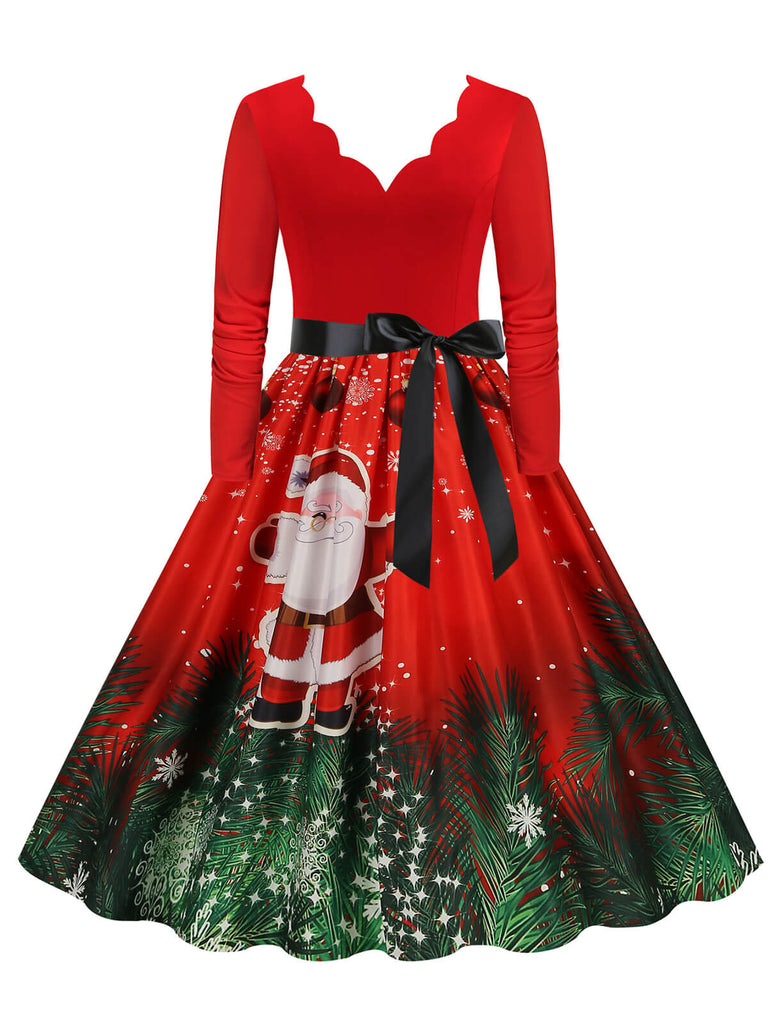 Christmas 1950s V-Neck Long Sleeve Patchwork Dress: timeless style reimagined