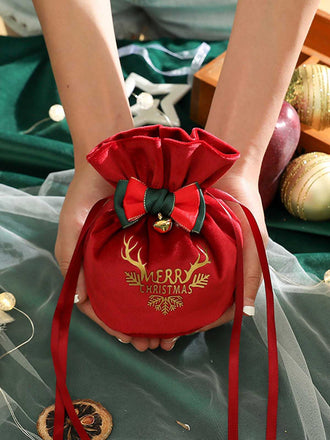 Christmas Bow Bell Decor Drawstring Bag - vintage fashion, retro style