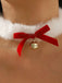 Christmas Bowknot Bell Plush Choker Necklace - vintage fashion, retro style