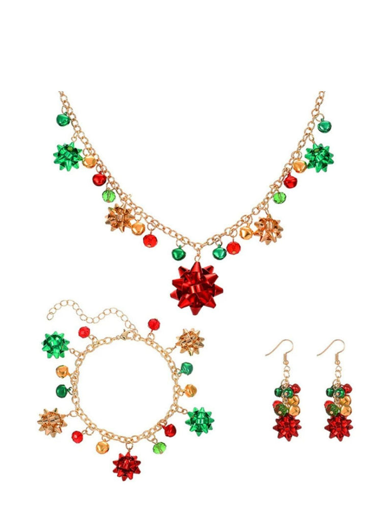 Christmas Flower Bell Necklace & Bracelet & Earring Set - vintage fashion, retro style