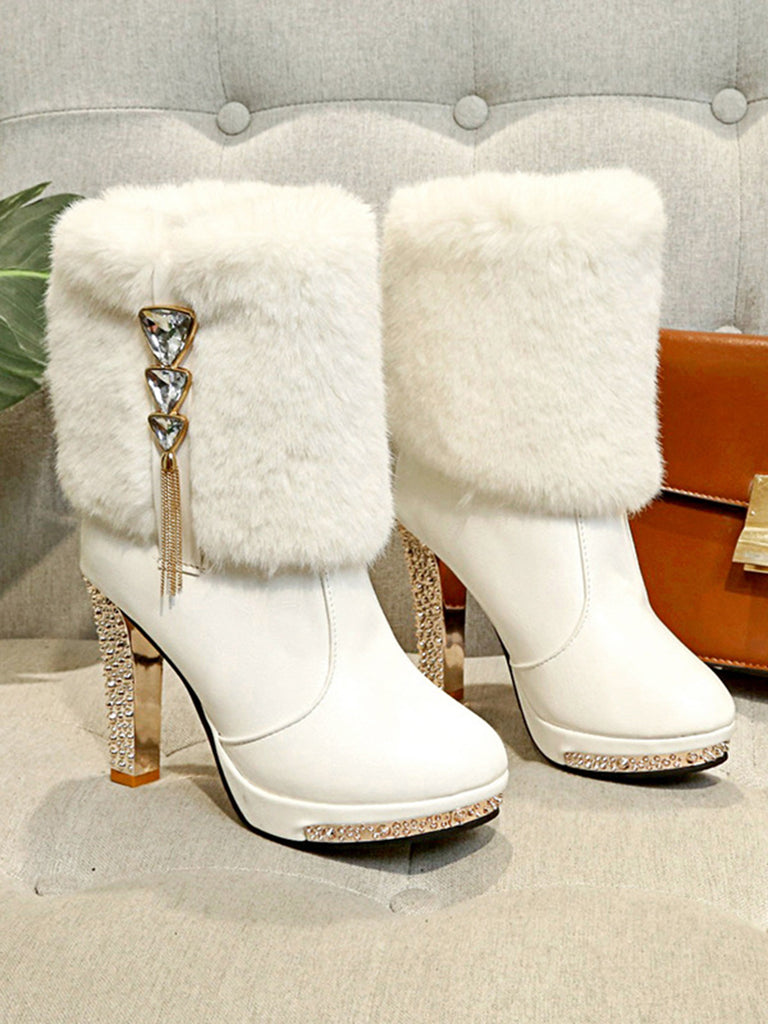 This Christmas Fur And Leather Rhinestone Boots whispers vintage secrets to those who notice