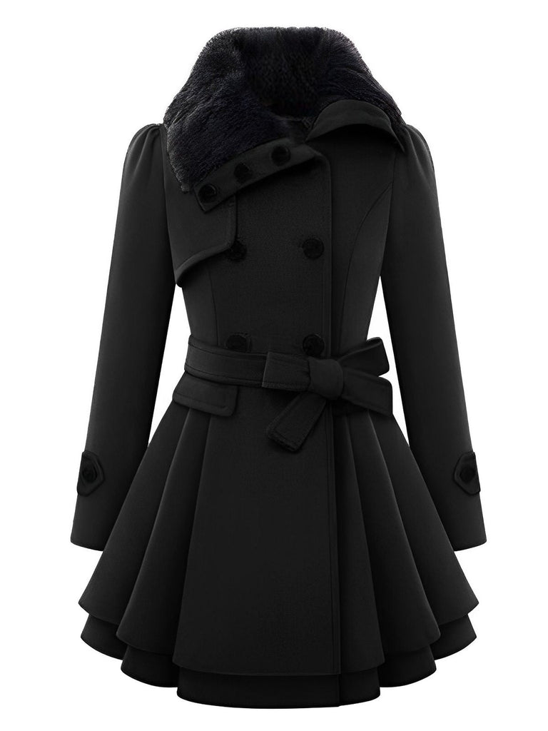 Christmas Fur Collar Waisted Woolen Coat, vintage coat, retro outerwear - perfect for women who love vintage and retro fashion