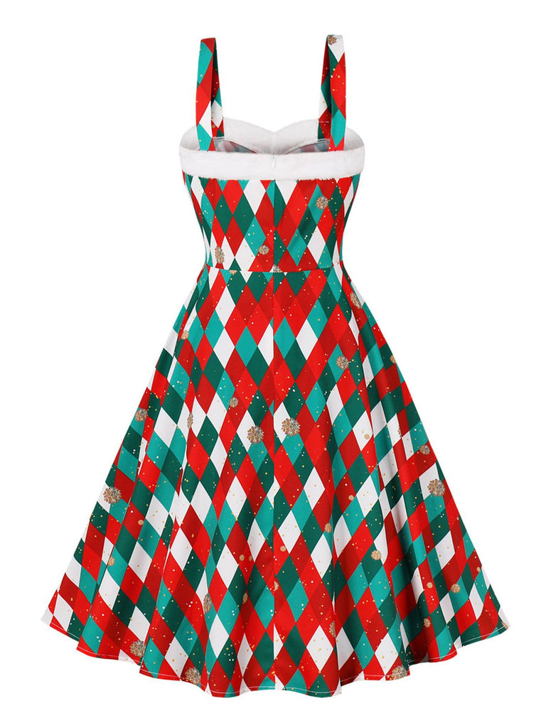 Christmas Plaid Suspender Fur Collar Dress — vintage elegance for the modern woman