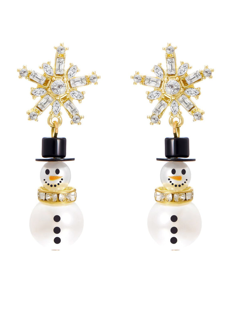 Christmas Rhinestone Snowflake Pearl Hat Snowman Stud Earrings - vintage fashion, retro style