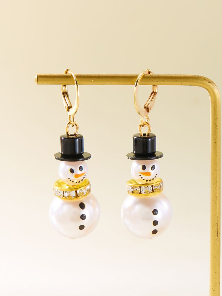 Christmas Rhinestone Snowflake Pearl Hat Snowman Stud Earrings - vintage fashion, retro style