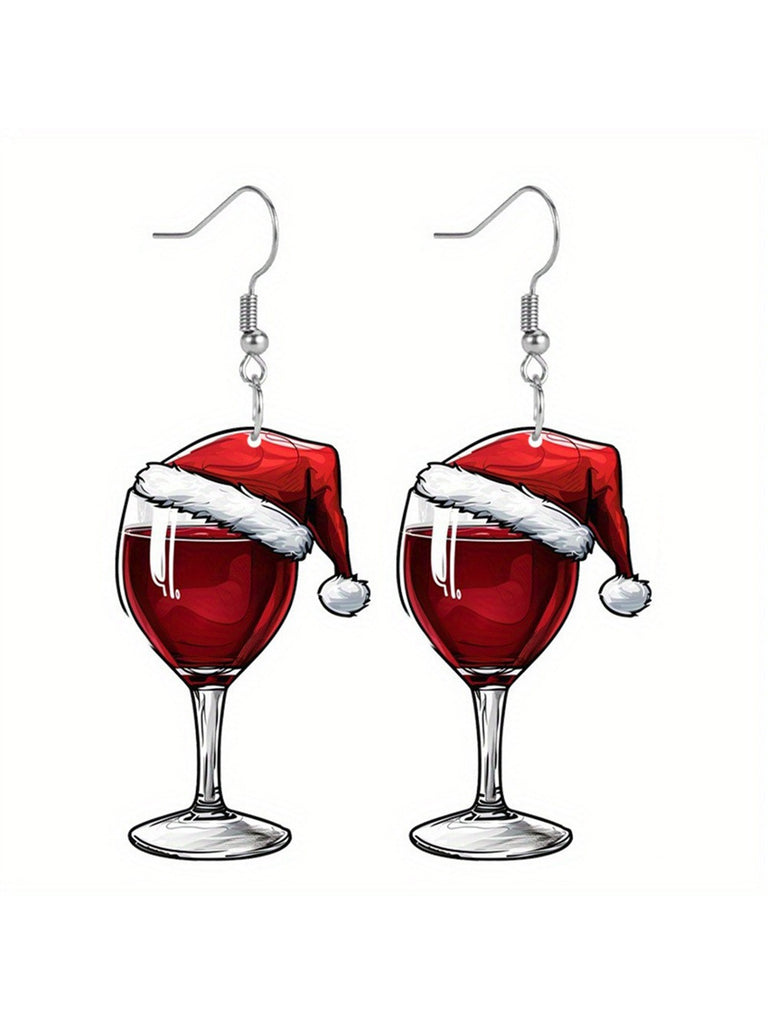 She adds this Christmas Wine Glass Dangle Earrings and suddenly it's vintage perfection