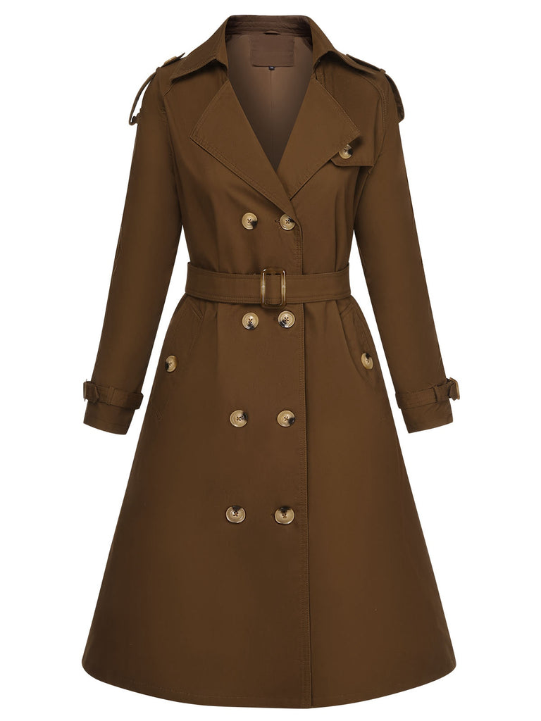 Coffee 1950s Buttoned Lapel Trench Coat, vintage coat, retro outerwear - perfect for women who love vintage and retro fashion