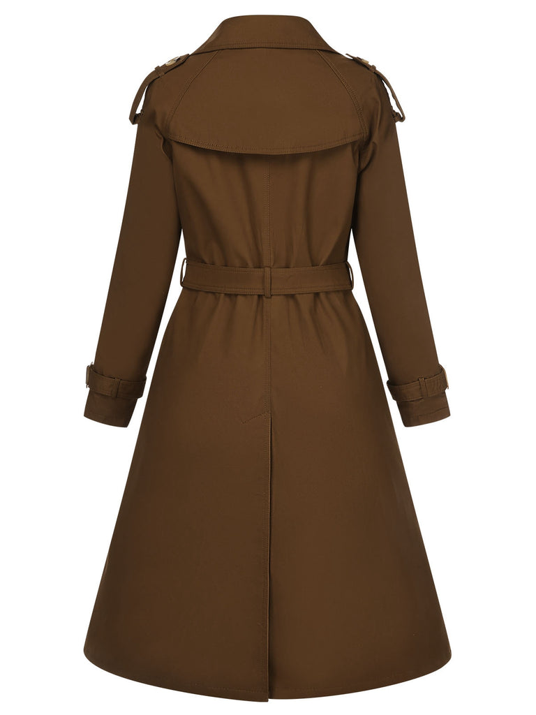 Coffee 1950s Buttoned Lapel Trench Coat, vintage coat, retro outerwear - perfect for women who love vintage and retro fashion