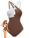 Brown 1960s Color Block Cross Front Tankini Swimsuit, vintage swimsuit, pin-up swimwear - perfect for women who love vintage and retro fashion