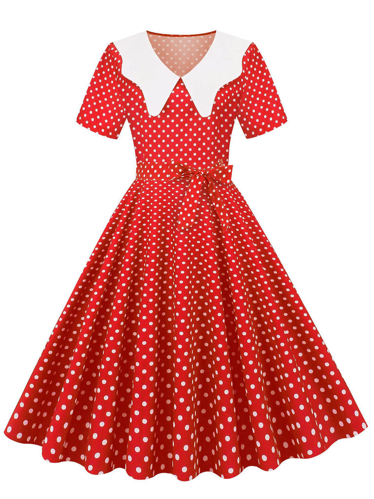 Collar Polka Dot Swing Dress With Belt - vintage dress, retro fashion, rockabilly