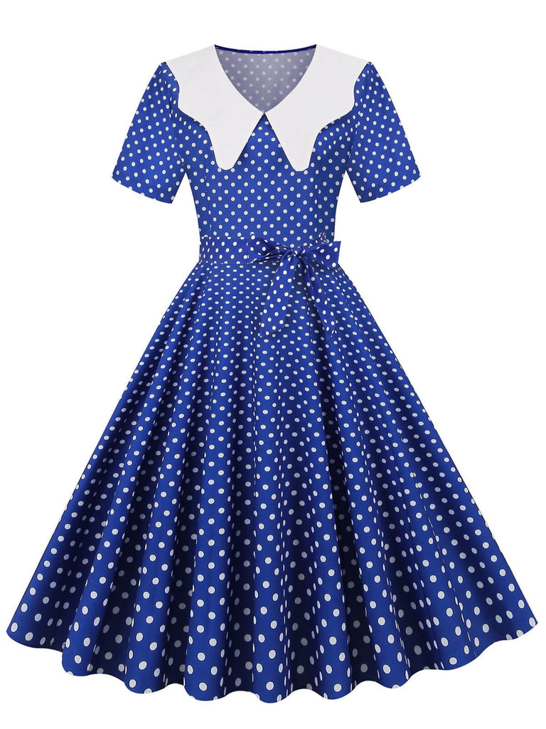 Collar Polka Dot Swing Dress With Belt - vintage dress, retro fashion, rockabilly