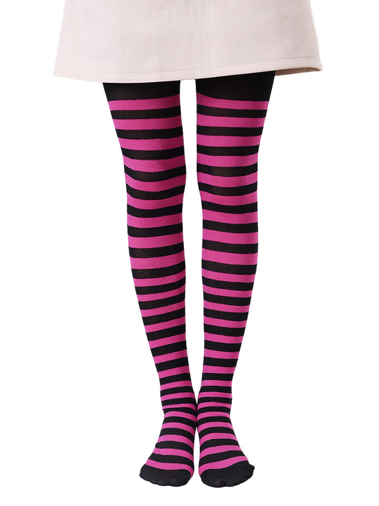 Color-Contrasted Stripe Tights Pantyhose - vintage fashion, retro style