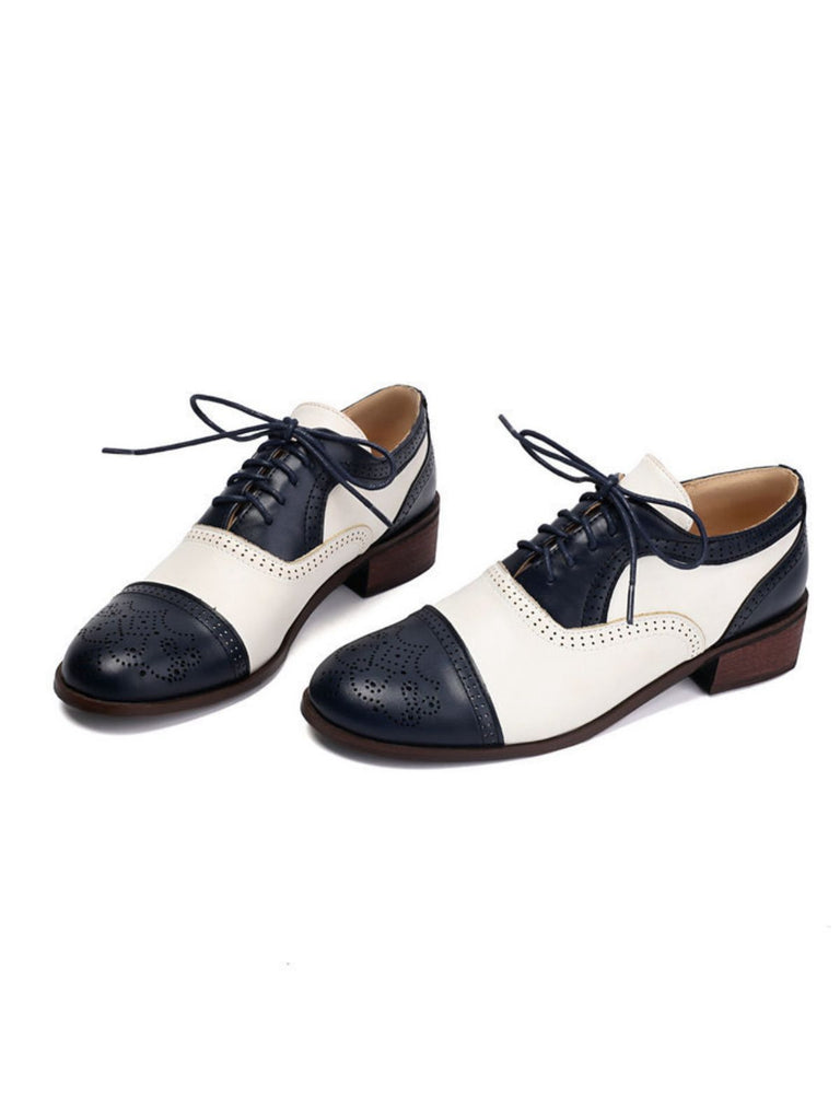 Colorblock Leather Round Toe Strappy Oxford Shoes: timeless vintage elegance she makes her own