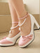 Colorblock Pearls Ankle Strap Bow Chunky-Heel Shoes, vintage shoes, retro heels - perfect for women who love vintage and retro fashion