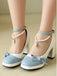 Colorblock Pearls Ankle Strap Bow Chunky-Heel Shoes, vintage shoes, retro heels - perfect for women who love vintage and retro fashion