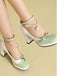 Colorblock Pearls Ankle Strap Bow Chunky-Heel Shoes, vintage shoes, retro heels - perfect for women who love vintage and retro fashion