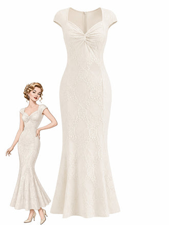 [Pre-Sale] Cream 1930s Lace Cap Sleeve Mermaid Dress, vintage dress, retro fashion, lace detail - perfect for women who love vintage and retro fashion