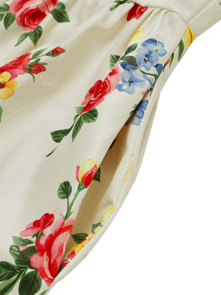 [Pre-Sale] Cream Color 1940s Floral Vintage Dress 6