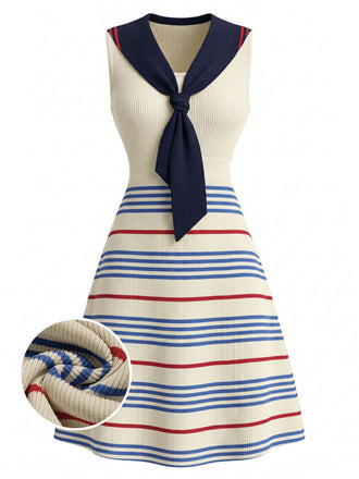[Pre-Sale] Cream Color 1970s Striped Patchwork Dress